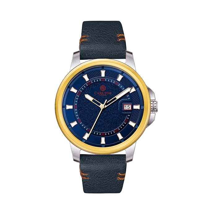 Carlton London Duke Men Leather Analog Dated Watch | Blue Waterproof Watches for Men Boys Male | Fashionable Trendy Quartz Movement Wrist Watch - CLLSGLDBL