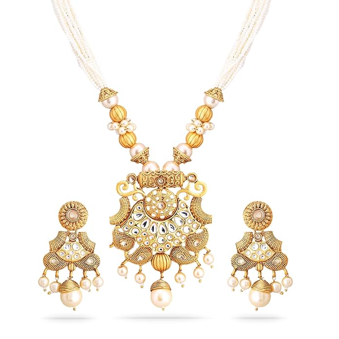 Rubans Long Necklace Set Gold Plated Traditional Stylish Multicolour Jewellery Gift for Women & Girls