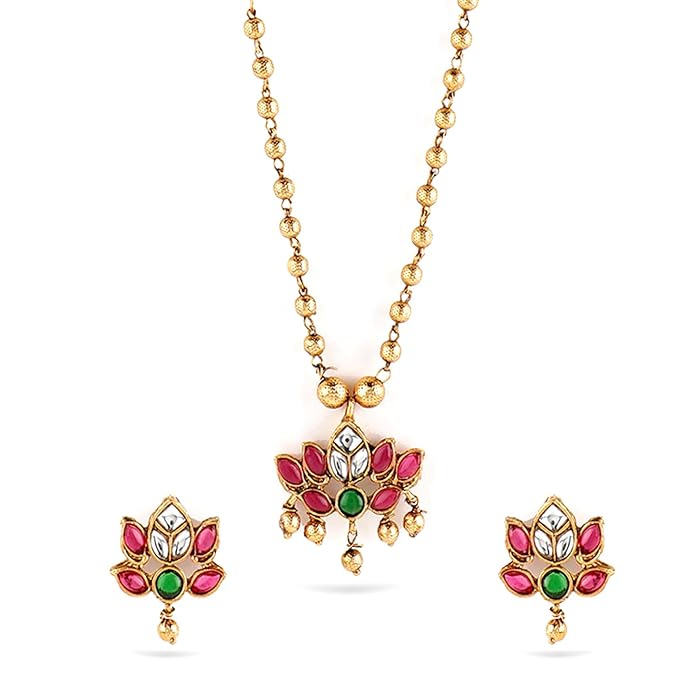 Rubans Necklace Set Gold Plated Traditional Stylish Floral Theme Jewellery Gift for Women & Girls