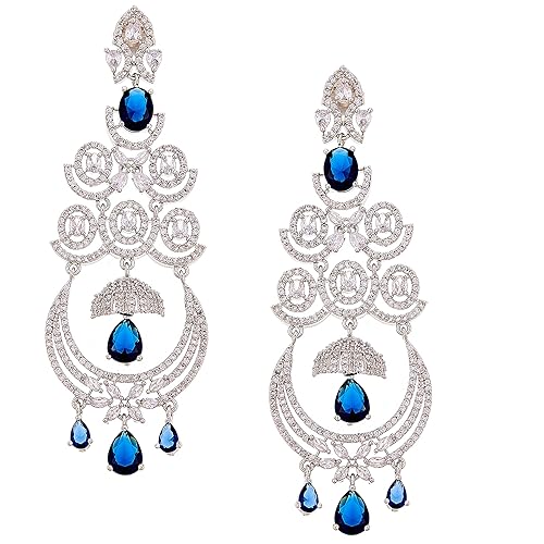 Zeneme Floral Shaped American Diamond Dangle Chandelier Earring For Women And Girls