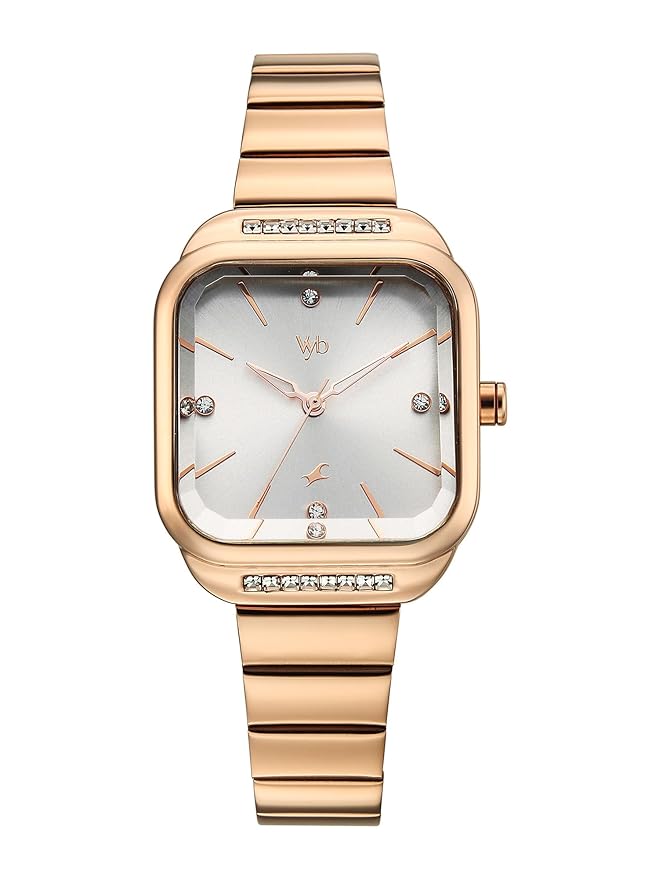 Fastrack Vyb Seeker with Quartz Analog Light Grey Dial Rose Gold Stainless Steel Strap Watch for Girls - FV60124WM01W