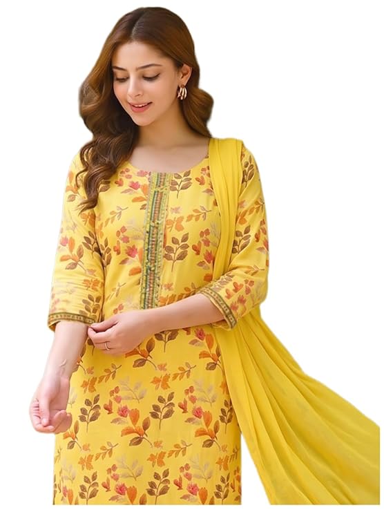 ANNI Designer Women’s Cotton Blend Printed Straight Kurta Set with Pant and Dupatta | Ethnic Casual Traditional Kurti Set for Women