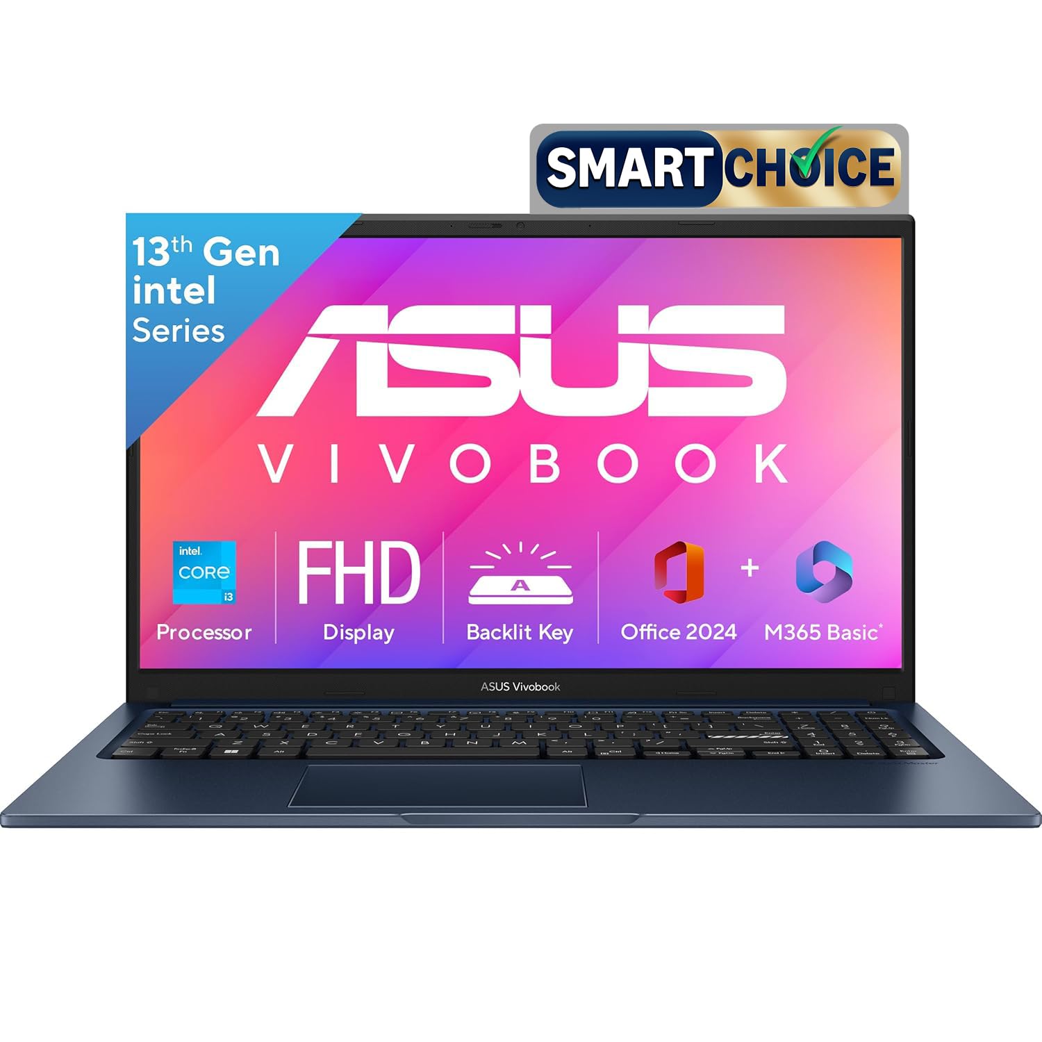 ASUS Vivobook 15, Smartchoice,Intel Core i3 13th Gen 1315U, 12GB RAM, 512GB SSD, FHD 15.6", Win 11, Office 2024, Quiet Blue, 1.7Kg, X1504VA-BQ332WS, Intel UHD iGPU, M365 Basic (1Year)*, 42Whrs Laptop