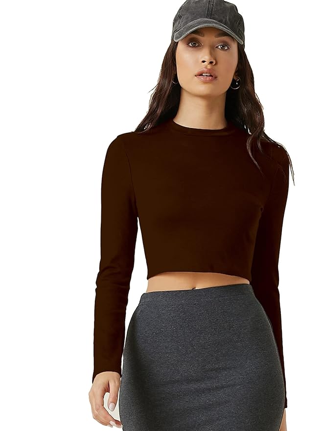 Aahwan Women's 100% Cotton Slim Fit Striped Full Sleeve Crop Top
