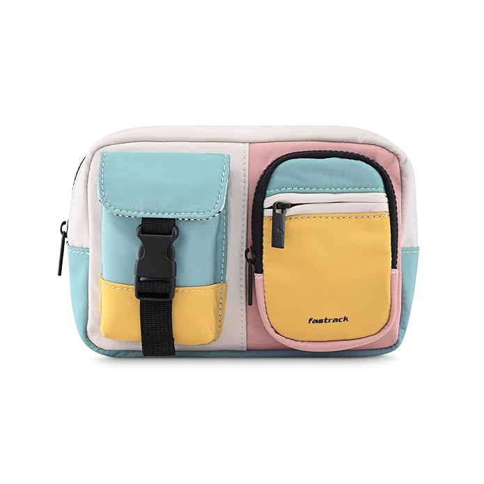 Fastrack Colorblock Nylon Waist Bag for Men & Women | Stylish Travel Fanny Pack | Adjustable Waist Strap | Multiple Zippered Compartments | Lightweight & Durable Casual Bag
