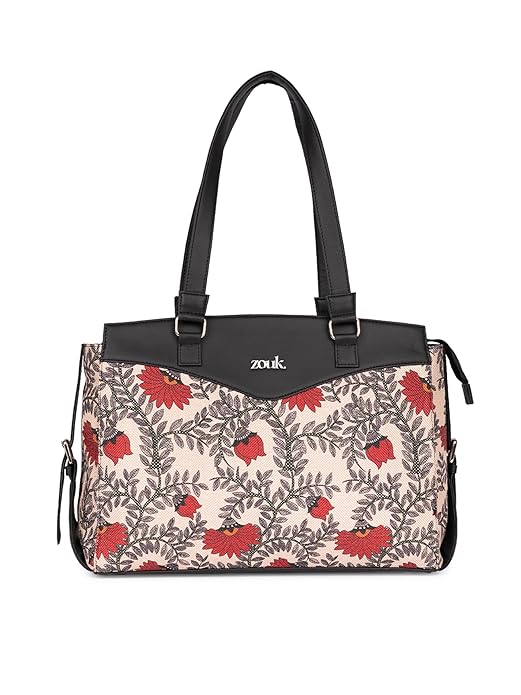 ZOUK Jute Vegan Leather Women's Work Bag With Double Handles Strap