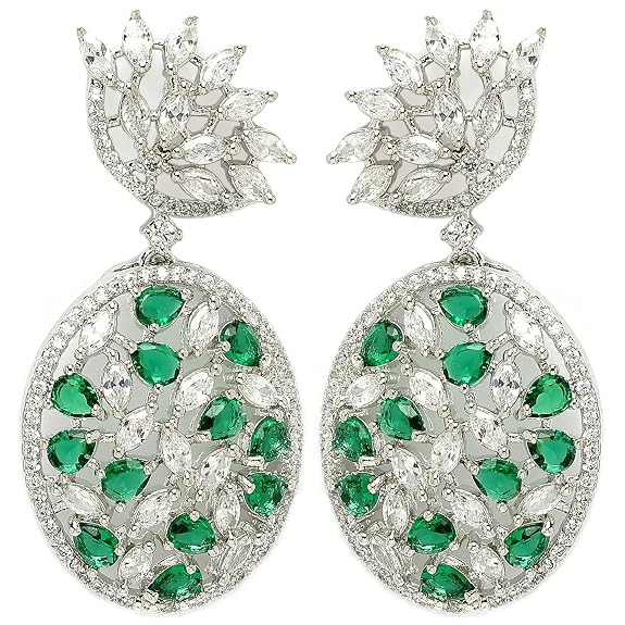 Zeneme Fashion Earring Rhodium Plated American Diamond Embellished Dangle Drop Earring For Women & Gifts For Girls