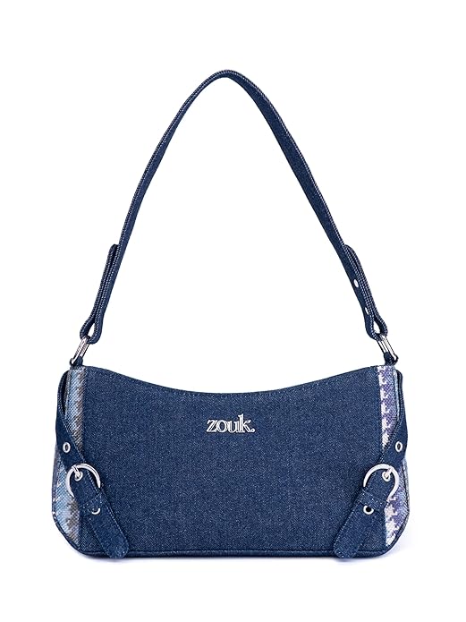 ZOUK Lyra Small Shoulder Bag for Women – Denim & Printed Shoulder Bag with Water-Resistant Lining | Handcrafted Sling Bag with Multiple Pockets & Zip Closure for Daily & Weekend Use |