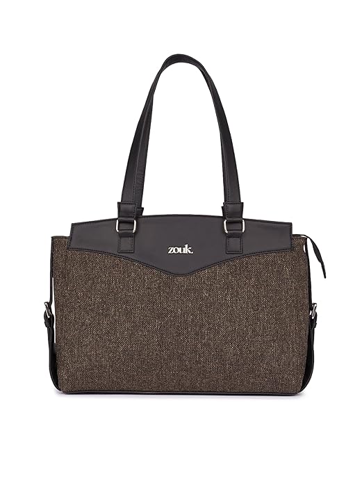 ZOUK Jute Vegan Leather Women's Work Bag With Double Handles Strap