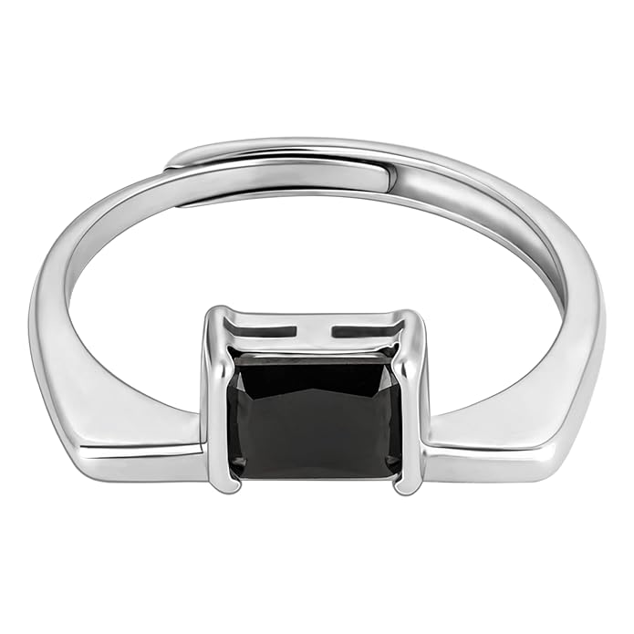 GIVA 925 Silver Black Square Ring, Adjustable Gifts for Girlfriend, Gifts for Women & Girls| With Certificate of Authenticity and 925 Stamp | 6 Month Warranty*