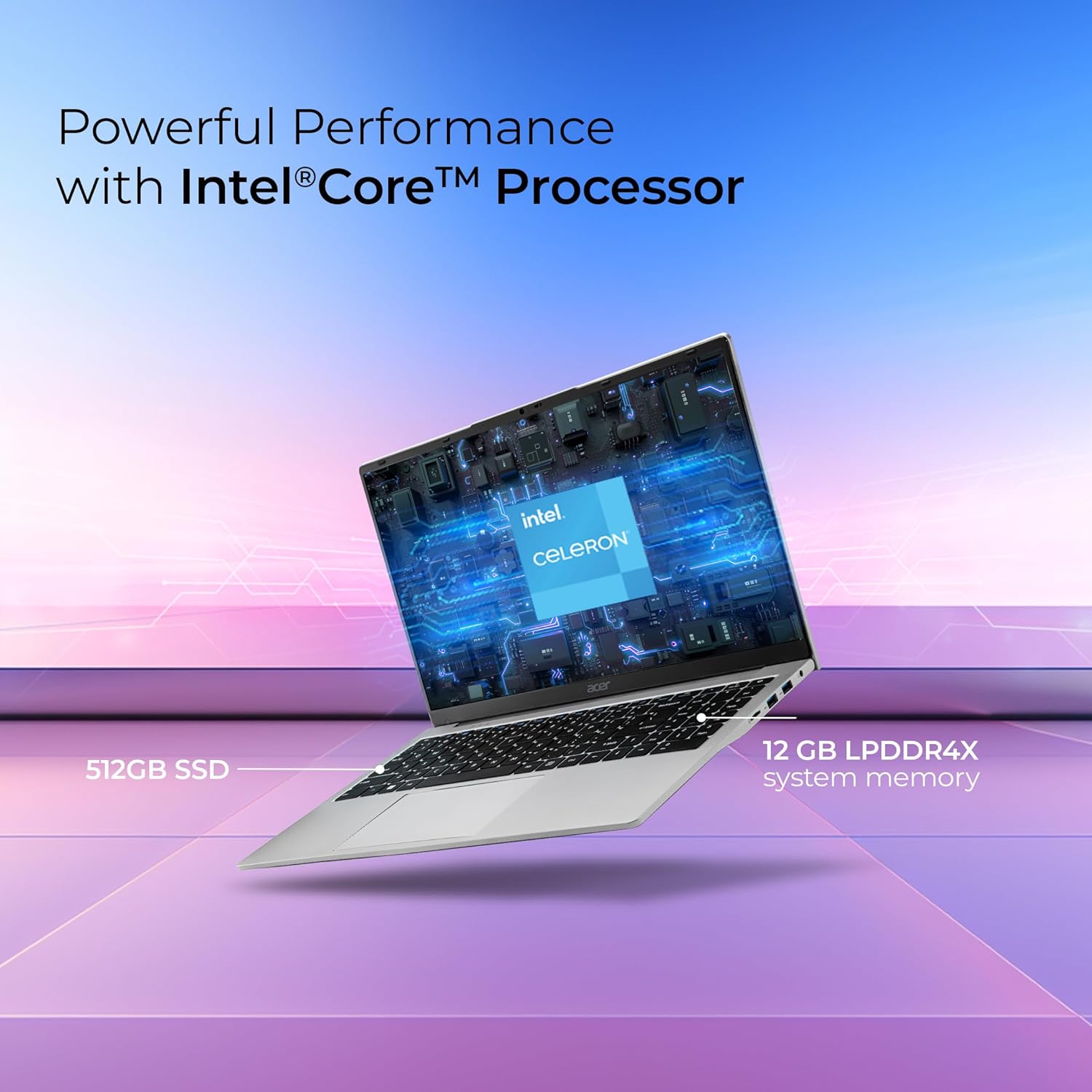 acer Aspire 3, Intel Core Celeron N4500, 12GB LPDDR4X RAM, 512GB SSD, HD, 15.6"/39.62cm, Windows 11 Home, Pure Silver, 1.5KG, A325-45, Thin and Light Laptop