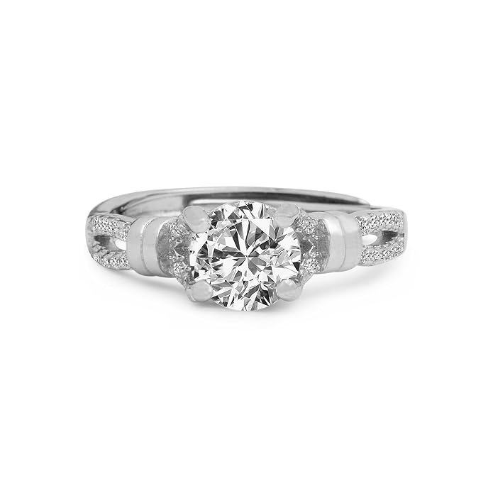 GIVA 925 Silver Zircon Studded Ring, Adjustable | Gifts for Girlfriend, Gifts for Women and Girls | With Certificate of Authenticity and 925 Stamp | 6 Month Warranty*