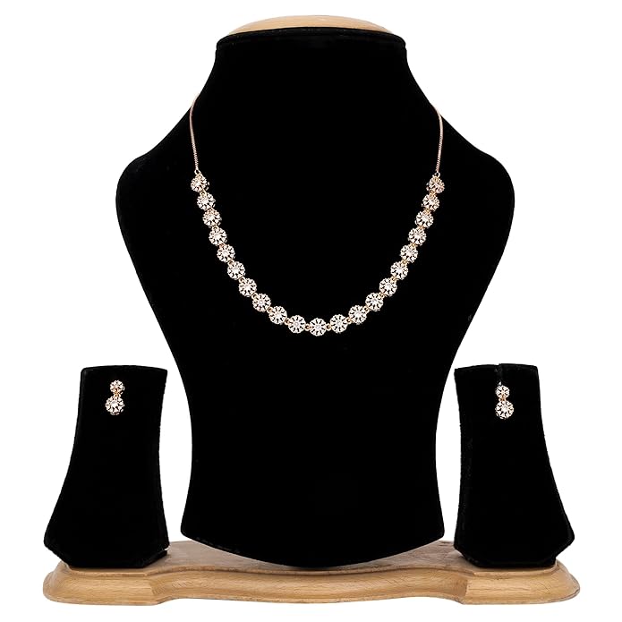 Nilu's Collection Rose Gold Plated | American Diamond Stone Studded | Anti Tarnish Jewellery Set for Women and Girls | Matching Earrings | Perfect for Weddings and Special Occasions