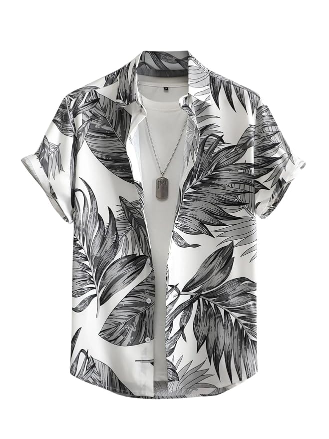 Leriya Fashion Men’s Tropical Hawaiian Button Down Shirt | Regular Fit Soft Rayon Short Sleeve Casual Beach Shirt with Floral Print|Summer Holiday Resort Outfit
