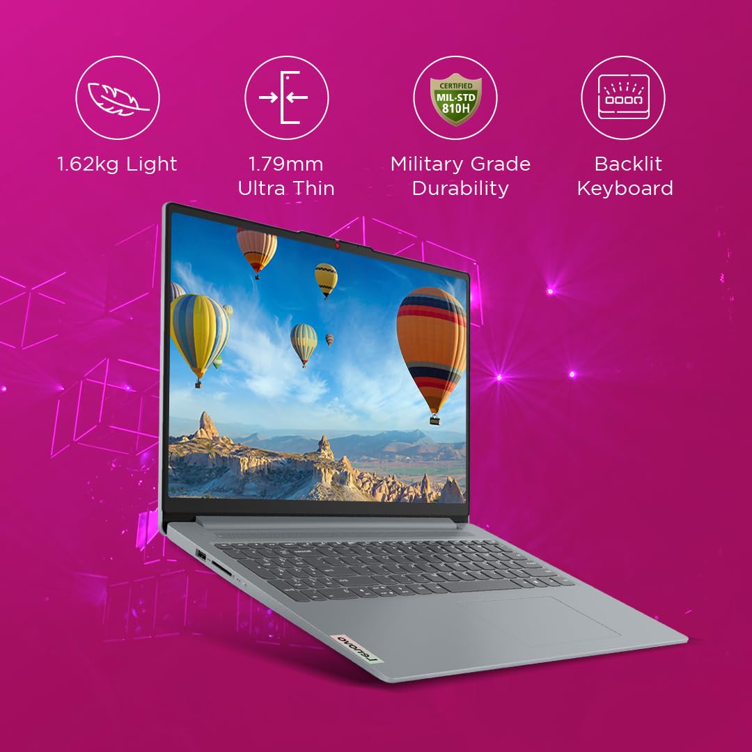 Lenovo IdeaPad Slim 3 13th Gen Intel Core i3-1315U 15.6 Inch (39.6cm) FHD Thin & Light Laptop (8GB/512GB SSD/Windows 11/Office Home 2024/Grey/1.62Kg), 82X700HJIN/HHIN