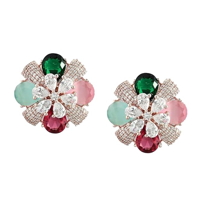 Rubans Stud Earrings American Diamond Trendy Jewellery for Women & Girls