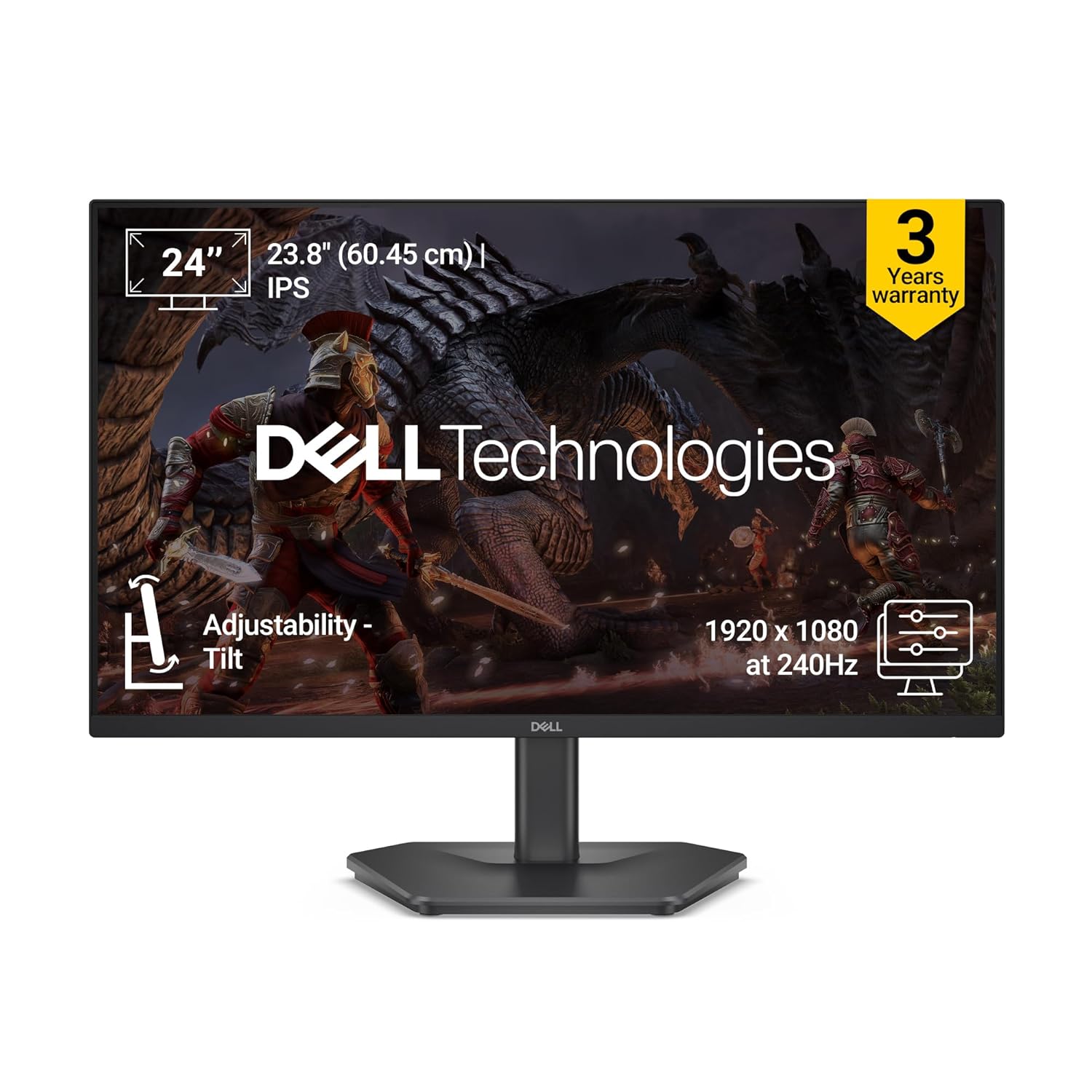 Dell SE2426HG 24" (60.96 cm) FHD Gaming Monitor | 240Hz Fast IPS | 0.5ms Response | AMD FreeSync Premium | HDR10 | 99% sRGB | Eye Comfort | Tilt Stand | HDMI 2.1 & DP 1.4 Ports | Black