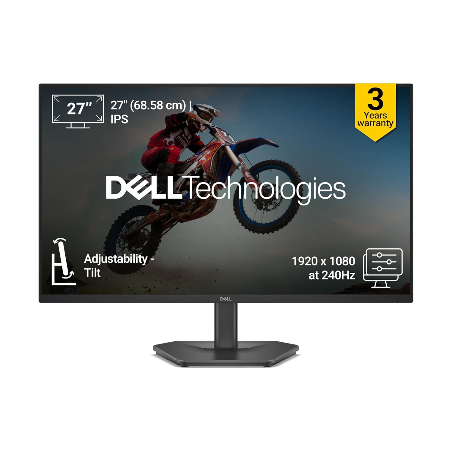 Dell SE2726HG 27" (68.58 cm) FHD Gaming Monitor | 240Hz Fast IPS | 0.5ms Response | AMD FreeSync Premium | HDR10 | 99% sRGB | Eye Comfort Certified | HDMI 2.1 & DP 1.4 Ports | Tilt Stand | Black