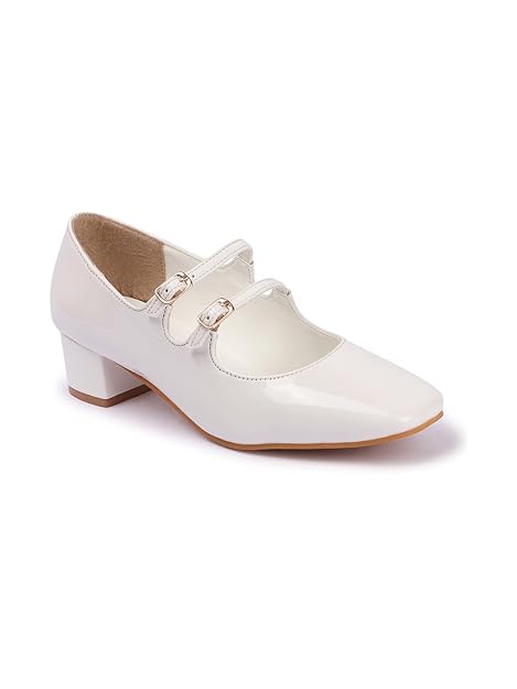 ELLE Women's Patent Mary Jane Style Block Heel Pumps