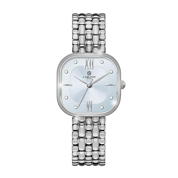 Carlton London Chelsea Women Stainless Steel Analog Watch | Silver Waterproof Watches for Women Girls Ladies | Luxury Square Watch | Fashionable Trendy Quartz Movement Wrist Watch