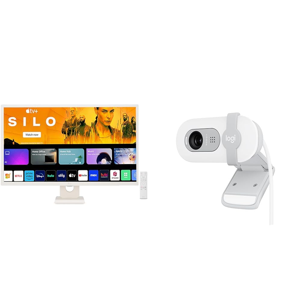 LG 32SR50F Smart Monitor (32", 80cm), FHD IPS Display (1920 x 1080) with webOS, Work & Play Smarter, ThinQ Home Dashboard, AirPlay 2 + Screen Share + Logitech Brio 100 Full HD 1080P Webcam