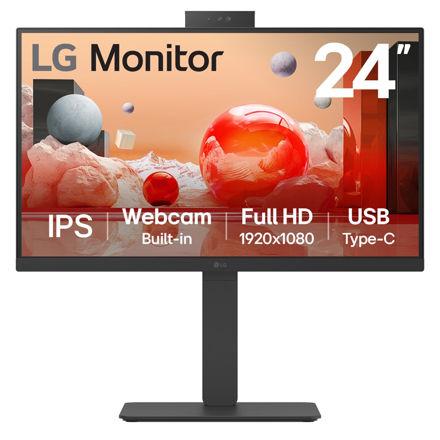 LG 24BA850 IPS Full HD (1920 x 1080) Monitor, 24", 100Hz, DP, HDMI, USB-C with PD90W, Built-in Full HD Webcam, mic, and Speakers, Height/Tilt/Swivel/Pivot Stand, Anti-Glare, Energy Star, TCO, Black