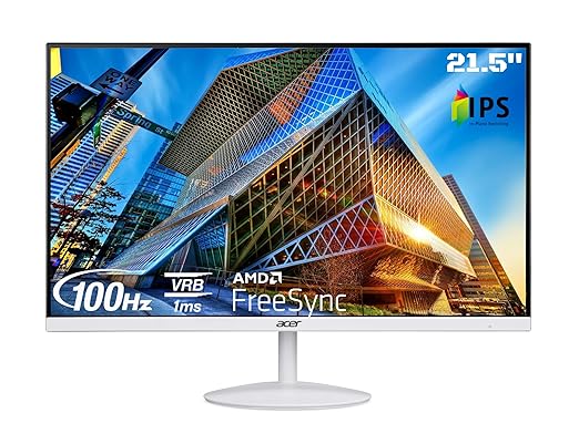 acer SA222Q 21.5 Inch Full HD IPS Ultra Slim (7.2mm Thick) Backlight LED LCD Monitor I Zero Frame I 100Hz Refresh I 1 MS VRB I AMD Free Sync I 1xHDMI 1xVGA I Eye Care Features I Tilt Option I White