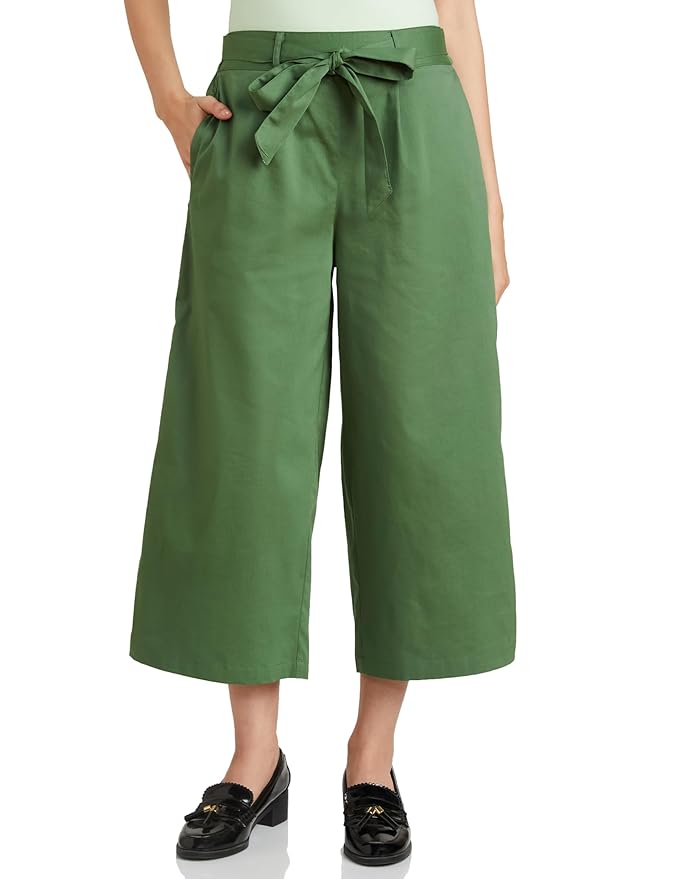 Amazon Brand - Symbol Women Culottes (High Rise | Calf Length | with Self Fabric Belt) (Available in Plus Sizes)
