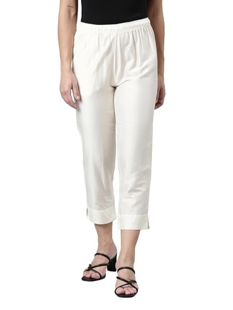 GO COLORS Modal Spandex Metallic Pants Festive Cropped Length for Women| Lightweight, Mid Rise, Side Pockets