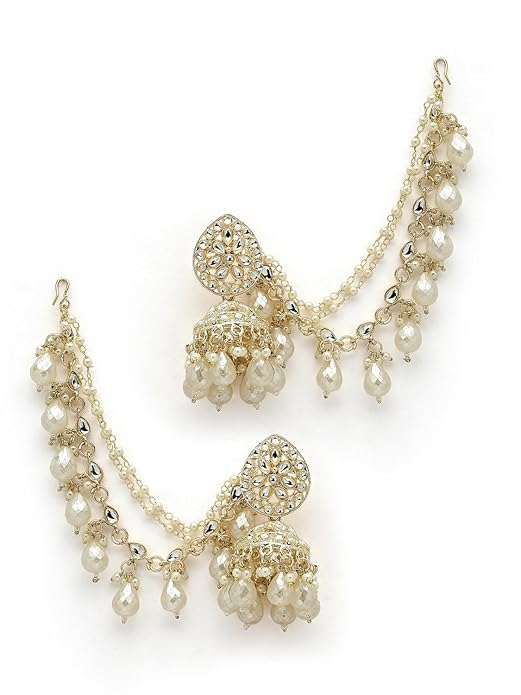 Shining Diva Fashion Kundan Pearl Earrings for Women Stylish Traditional Fancy Latest Bahubali Chain Jhumki Set