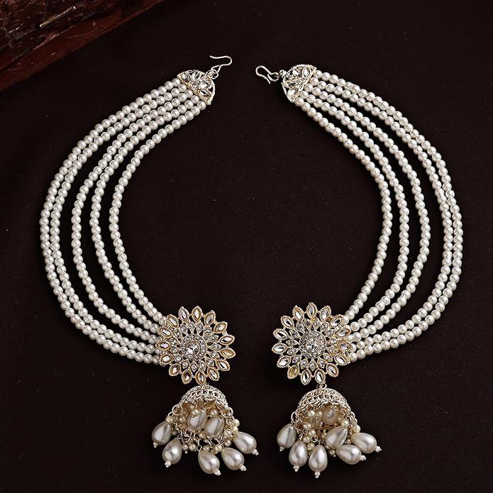 Shining Diva Fashion Stylish Pearl Chain Traditional Jhumki Set Earrings for Women