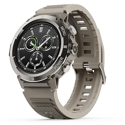 GOBOULT Newly Launched Tuff Hawk Smart Watch 1.39'' HD Display, BT Calling, Working Crown, 150+Watchfaces, 450 Nits Brightness, AI Voice Assistant, SpO2 Monitoring (Green) (Sandstone)