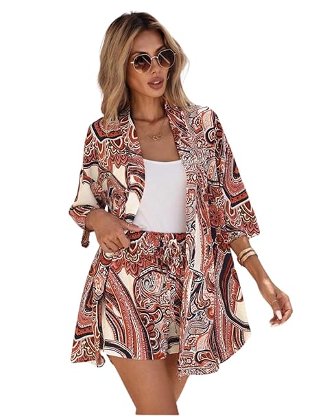 GRECIILOOKS Co-ord Set for Women Stylish | Women Co-Ord Pajama Set | Stylish Night Dress & Beach Outfit | 2 Piece Printed Shirt & Shorts Loungewear | Comfortable Pajama Sets for Womens