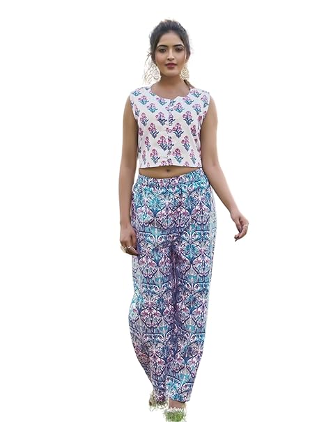 Leriya Fashion Co ord Set for Women Stylish | Jumpsuit for Women Stylish | Sleeveless Printed Crop Top Pant Set | Daily Summer Casual 2 Piece Party & Vacation Outfit