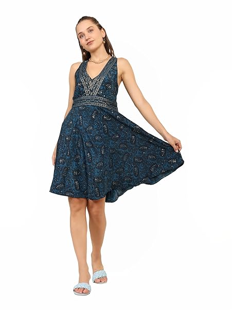 Kanha exports Women and Ladies, Girl,Boho Designer Dress for Women, Silk Short Dress, Boho Dress, Pattern with Tie Belt, Beach wear