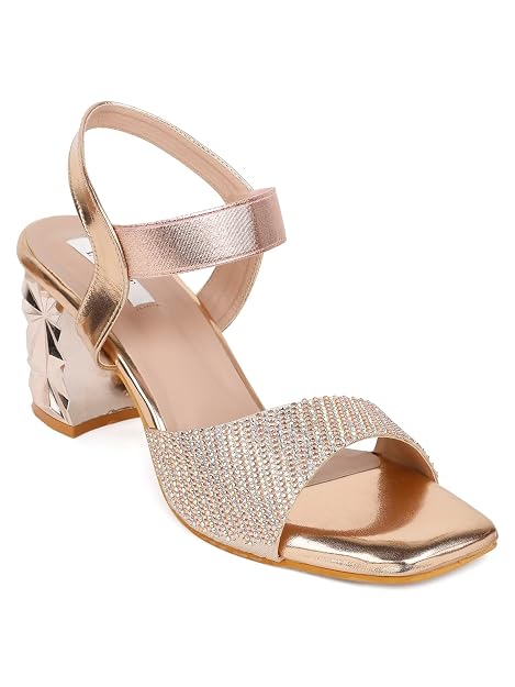 ELLE Women's Embellished Block Heel Sandals with Back strap