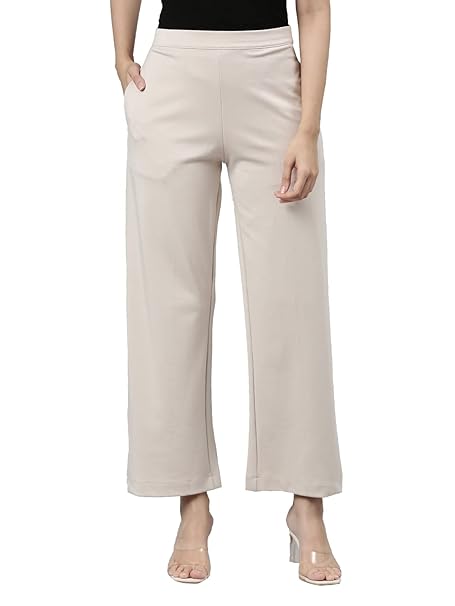 GO COLORS Stretch Rayon Blend Ponte Wide Pants Full Length for Women| Breathable, High Rise