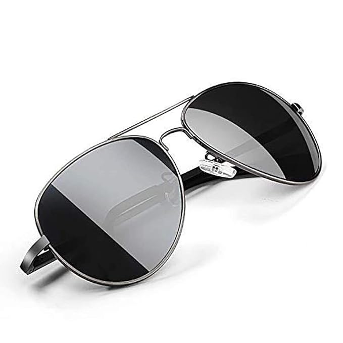 Black Jones Polarized Sunglasses | Full Rim Aviator Shape | 100% UV Protected Goggles | For Men & Women | Silver & Gun-Metal (Black) | Pack of 1