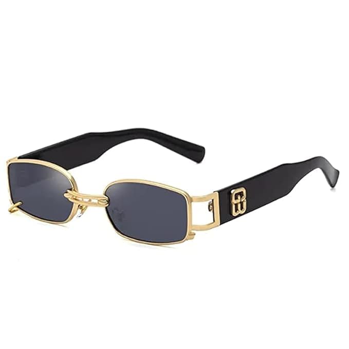 Black Jones MC Stan Black Lens With Golden Frame Rectangular Ring Sunglasses, Goggles For Men's Women;s UV Protected Pack of 1