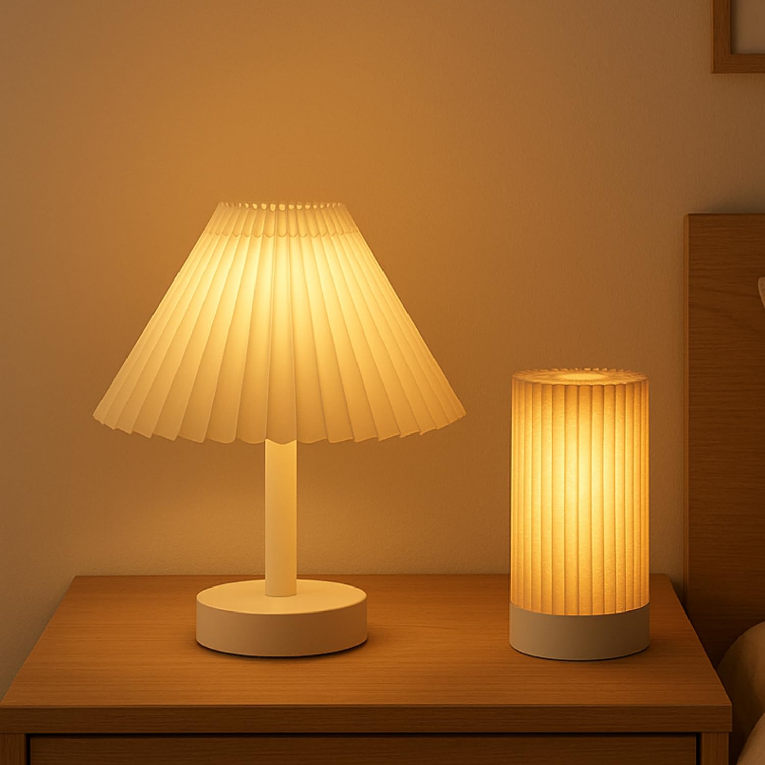 NYRWANA Table Lamp | 1200mAh Battery | Home Decor, Lamp, Lamps for Living Room & Study, Umbrella Design, Stepless Dimming, 3 Colour Touch Control, USB-C Charging & Foldable (White)