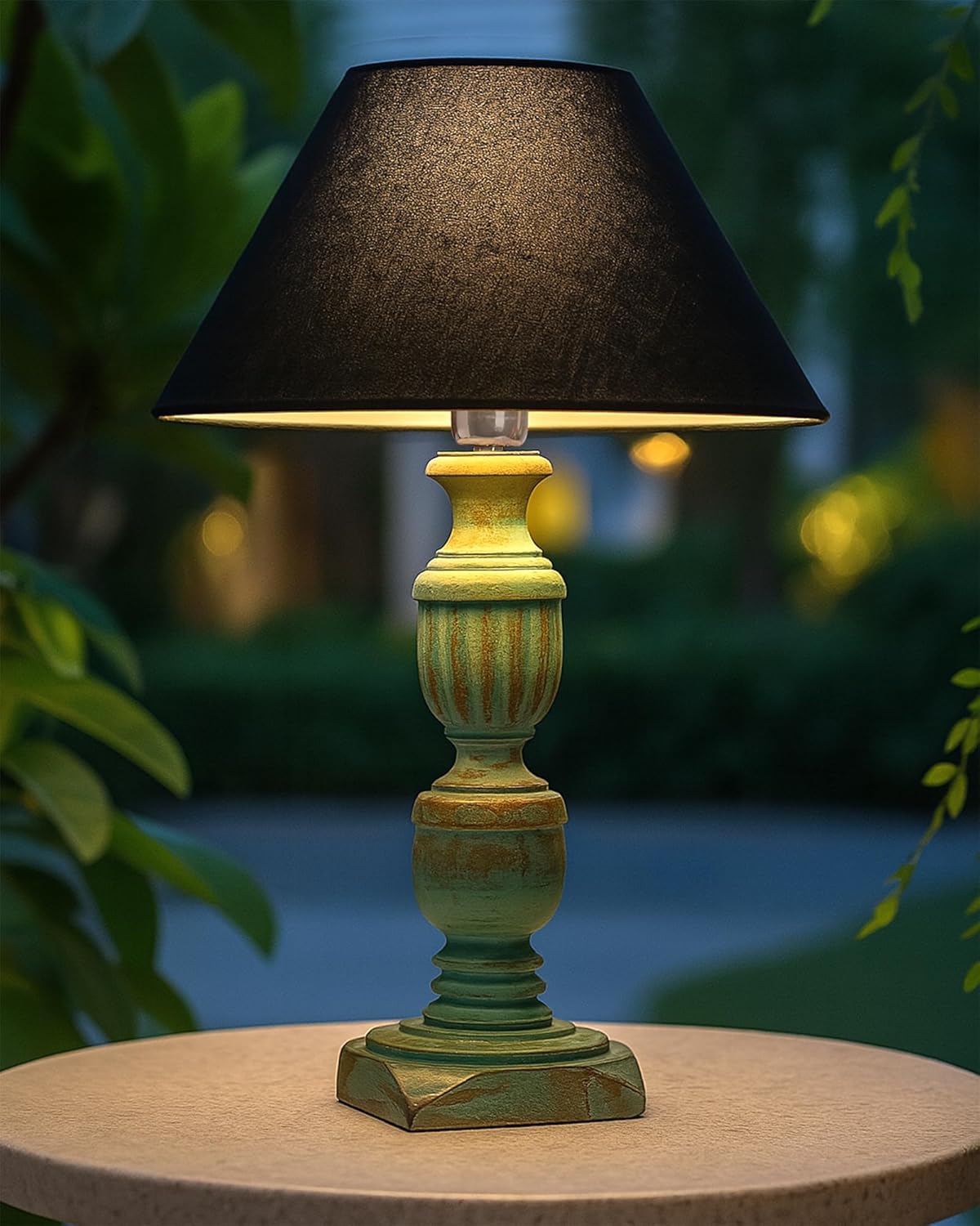 Homesake® Handcrafted Wooden Table Lamp for Living Room & Bedroom | Bedside Rustic Algae French Table Lamp with Fabric Shade | Included Bulb | Decorative Wooden Night Lamp for Home Décor, Black