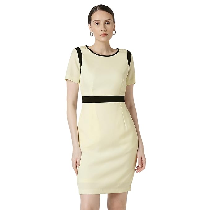 Van Heusen Women's Regular Fit Half Sleeve Mid Thigh Length Sheath Dress
