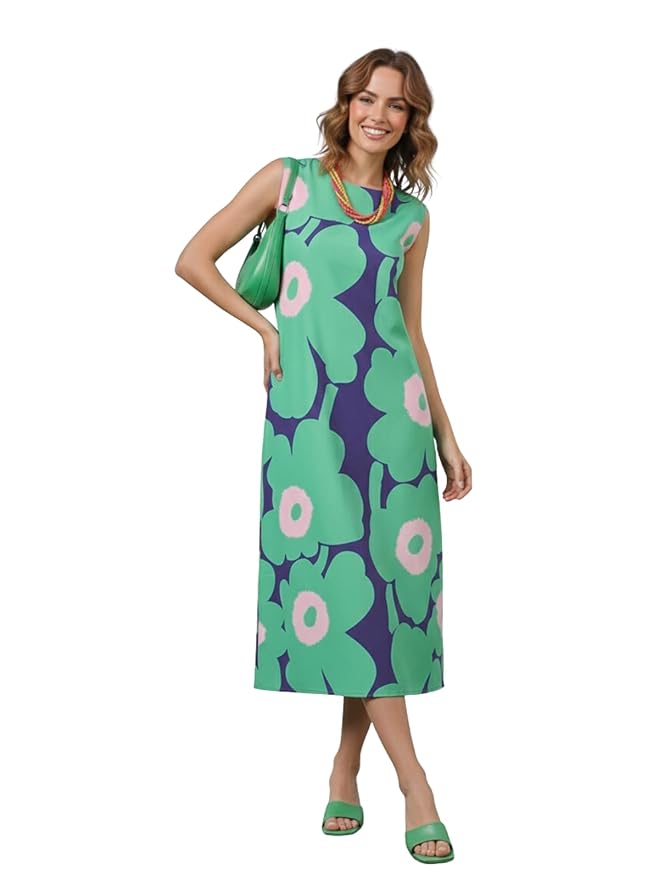 GRECIILOOKS Women Dress for Women | Sleeveless Western One Piece Dress for Women Long | Casual Printed Summer Dresses for Beach & Stylish Party Outifits