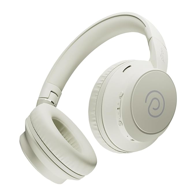 pTron Studio Evo 70hrs Playtime Wireless Over Ear Headphones w/HD Mic, Dual Device Pairing, Low-Latency Game/Movie/Music Modes, Punchy Bass, BT5.3, Voice Assistant & Type-C Fast Charging (Beige)