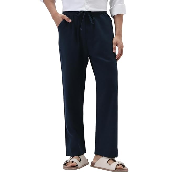 Urbano Fashion Men's Loose Fit Solid Linen Blend Trousers Non-Stretchable