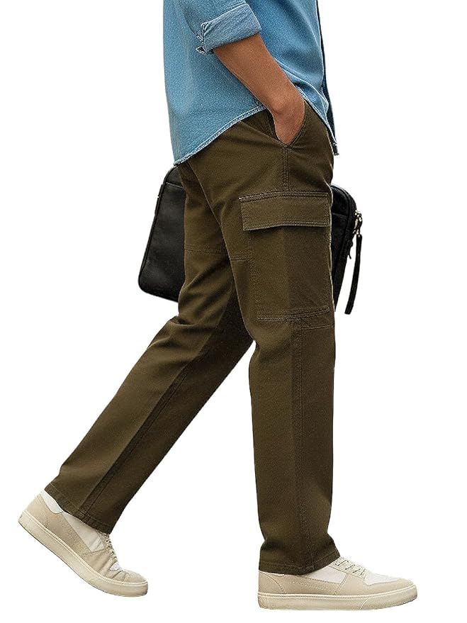 Urbano Fashion Men's Loose Baggy Fit Solid Cargo Chino Trouser Pant with 6 Pockets Non-Stretchable