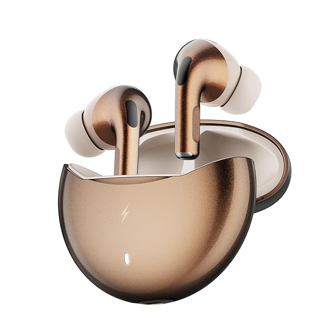 Fire-Boltt Aero TWS Earbuds Custom EQ, Wireless Bluetooth 5.4, Music & App Support, 50H Playtime, Fast Charging Case, 50ms Low Latency for Gaming, Touch Controls, IPX4 Waterproof, Clear Calls - Gold