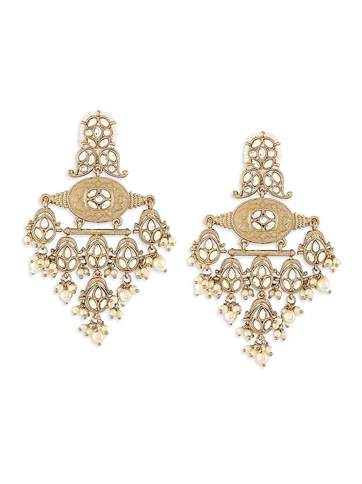Zaveri Pearls Gold Tone Clustered Pearls Meenakari Kundan Dangler Earring For Women-ZPFK19051