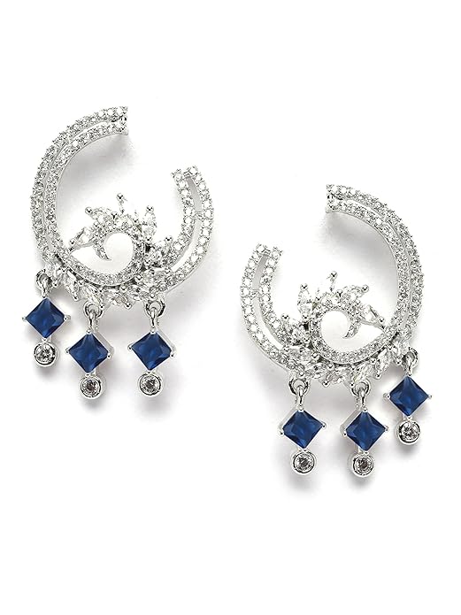 Karatcart Silver Plated Pink American Diamond Drop Earrings for Women