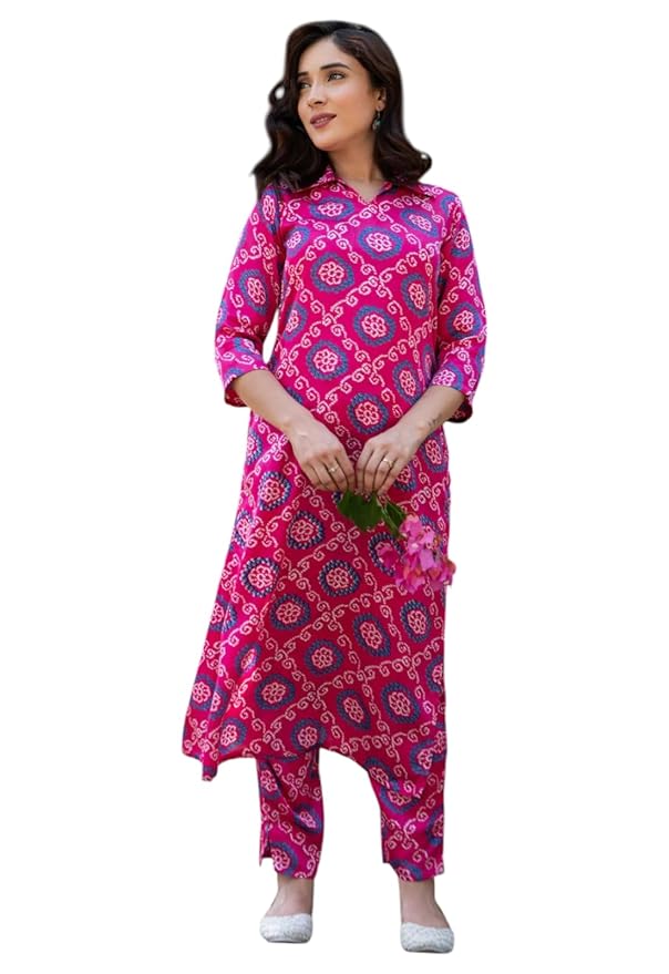 Yashika Women Viscose Rayon Floral Printed Stitched Kurta with Pant | Pink Color Kurta Set | Kurta with Pant Set for Woman | Printed Kurta Set
